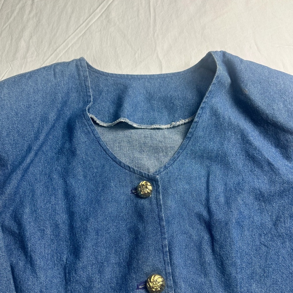 💙✨ Vintage Cropped Denim‎ Jacket Gold Buttons 80s 90s Chic ✨💙 - Picture 3 of 11